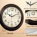 Vintage Wall Clock 16 Inch Quartz Silent Non-Ticking Analog Clock Battery Operated Rustic Round Decorative Clock for Living Room Kitchen Home Office Classroom