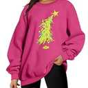 UNIQUEONE Christmas Sweaters For Women 2024: Oversized Christmas Tree Sweatshirt Merry Christmas Sweater Xmas Pullover Top Rose Red Small