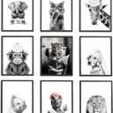 TWNSLLA Funny Bathroom Wall Art Set of 9 - Black and White Bathroom Wall Decor,Cute Animal Canvas Art Prints,Funny Bathroom Decor Wall Art Retro Funny Bathroom Signs for Wall,Unframed,8x10inch