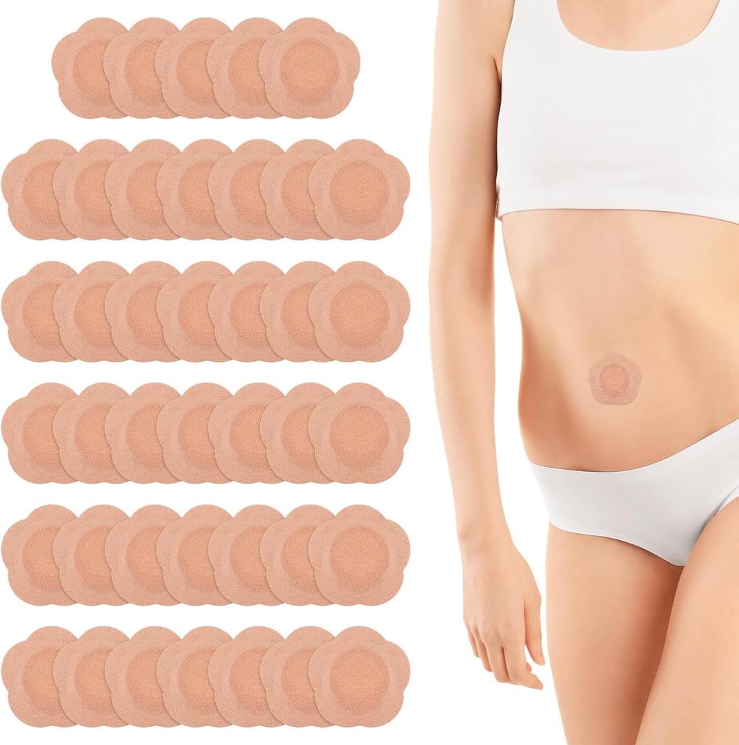 40 Pcs Castor Oil Patches, Disposable Self-Adhesive Castor Oil Belly Button Patch, Belly, Anti Leakage Design Floral Pattern Patches (Skin Color)