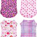 PET SHOW 4 Pack Paw Bone Printed Dog Clothes Shirts Soft Vest Lightweight Sleeveless Cats Doggies T-Shirts Puppies Tank Top Tee for Small Medium Dogs White Black Pink Blue (Small, Pink for Girls)