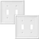 DEWENWILS White Outlet Covers, Switch Plates, Decorative Metal Wall Plates | 2 Pack, 1-Gang Standard Size, Ideal for Light Switches Double Toggle, Dimmers, Sockets