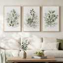 Framed Botanical Wall Art for Living Room, 3 Piece Neutral Sage Green Eucalyptus Leaf Canvas Prints, Modern Minimalist Watercolor Plant Picture for Dining Room Bedroom Office Decor, 16x24 inch