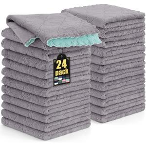 Mordimy 24 Pack Kitchen Cloths Dish Towels (10" x 10", Grey & Green), Super Soft and Absorbent Dish Cloths, Coral Velvet Microfiber Cleaning Cloth, Nonstick Oil Fast Dry Dishcloths