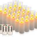 Set of 24 Flickering Flameless Candles Battery Operated with Remote and 2/4/6/8 H Timer Plexiglass Led Pillar Candles with Realistic Moving Wick Candles for Home Decor (D2.2"xH 5"6"7")(White)