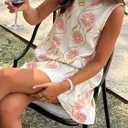 Women's Elegant Floral Print Sleeveless Short Dress French Romantic Style Crew Neck Beach Vacation Tunic Dresses (M)