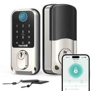 Wi-Fi Smart Deadbolt Keyless Entry: 9-in-1 Hornbill Smart Lock for Front Door, Smart Deadbolt Lock, Electronic Keypad Code Fingerprint Unlock, Works with Alexa for Home Office Hotel, Satin Nickel