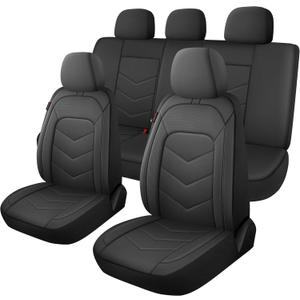 CAROMOP Luxury Faux Leather Seat Covers Full Set,Breathable Seat Covers for Cars,Universal Fits Most Cars, Vehicles,Sedans,Trucks & SUVs.Airbag Compatible (5-Seat Black)