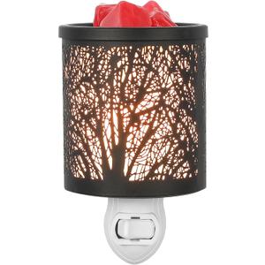 inrorans Wall Plug in Wax Warmer Metal Black Wax Burner with Removable Dish, Fragrance Oil Warmer Night Light for Home Bedroom Room(Black Forest Tree Pattern)