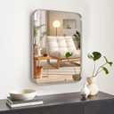 16x24 inch Brushed Nickel Bathroom Mirror for Wall, Rounded Rectangle Mirror with Metal Frame Hanging for Bathroom Entryway Vanity,Living Room,Bedroom,Vertical or Horizontal