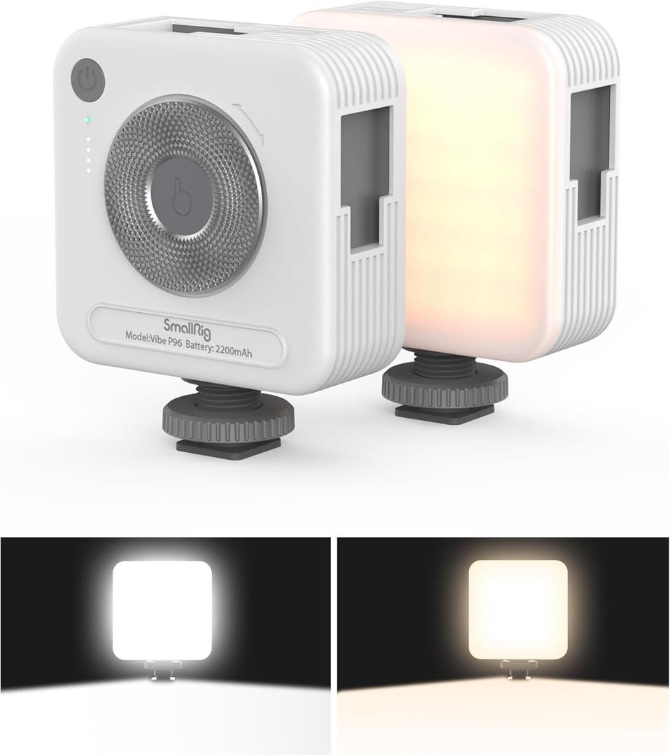 SmallRig P96 LED Video Light, Portable Camera Lights, 96 LED Beads for Photography Video Lighting, Rechargeable 2200mAh CRI 95+ 2700-6500K w 3 Cold Shoe White