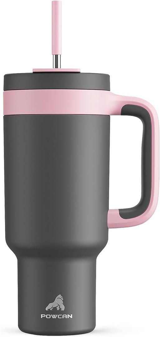POWCAN 40 oz Tumbler with Handle, 2-in-1 Straw and Sip Lid, Leakproof, Dishwasher Safe, Insulated Stainless Steel Travel Coffee Mug, Keeps Cold for 34 Hours, Fits in Car Cup Holder (Rebellion)