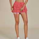 luvamia Skorts for Woman High Waisted Cargo Pocket Elastic Waist Fast Dry Casual Hiking Tennis Sports Skirts with Shorts (Pink, XXL)