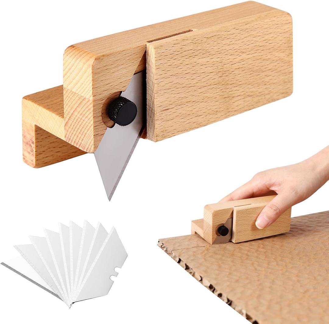2 x Cardboard Cutter for Cat Scratchers with 10 Blades, Used to Cut 1.6" Wide Cardboard Strips, Corrugated Board Strip Cutter Tool for DIY Cat Scratchers, Wooden Handle