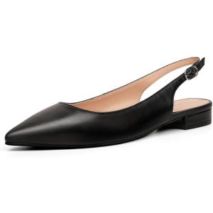 WONDERWAY Women Slingback Flat Pointed Toe Shoes for Dressy, Casual, Work, Wedding, Black US 9