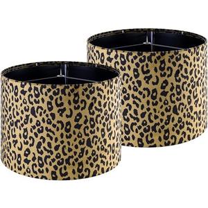 GOSO Drum Leopard Lamp Shades for Table Lamps Set of 2 Medium- Yellow Polka Dots Fabric DIY Lampshades -13" Top x 13" Bottom x 10" High (Spider) Required Assembly Art Deco-Mid-Century Shade