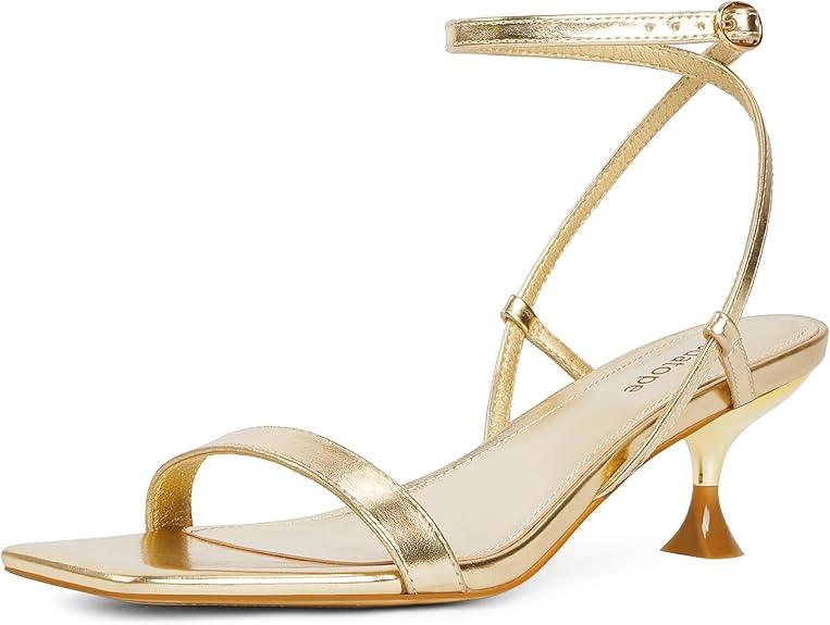 Modatope Kitten Heels for Women Open Square Toe Ankle Strap Sandals Low Heels Dress Shoes for Party