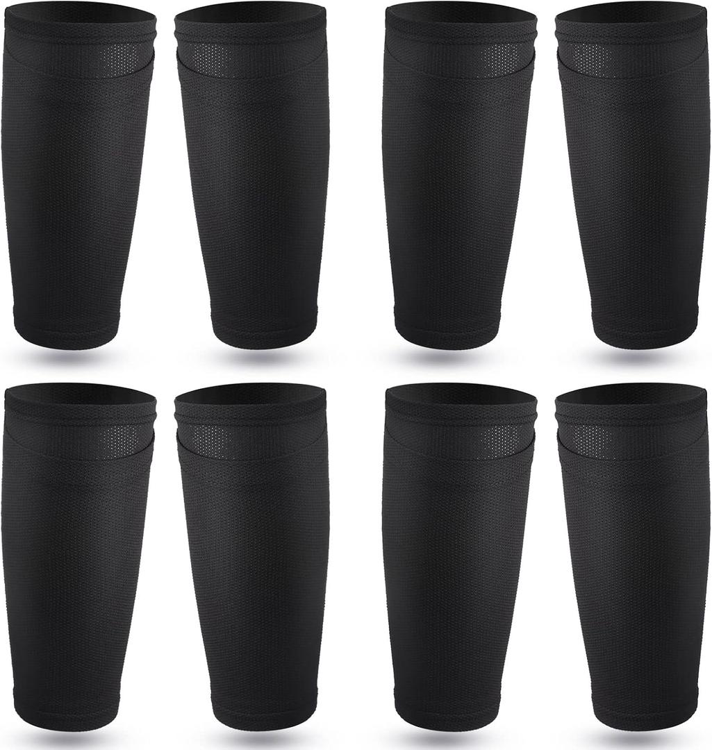 Soccer Shin Guards Sleeves 4 Pairs Flexible Soccer Shin Guard Leg Performance Support Polyester Soccer Shin Guard Sleeve Holder with Pocket for Soccer Sport(Black,L)