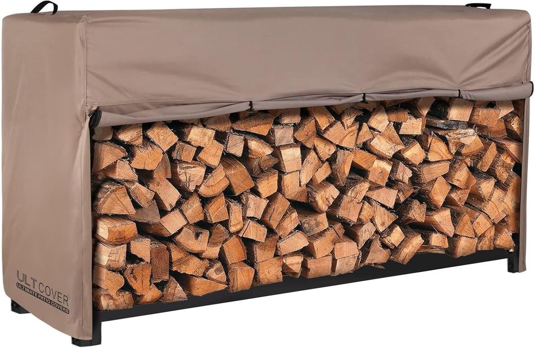 ULTCOVER Waterproof Firewood Racks Cover 8 Feet Heavy Duty Outdoor Logs Holder Stand Cover (Brown)