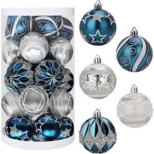 25pcs Christmas Ball Ornaments for Xmas Tree Shatterproof Christmas Tree Decorations Balls with Hanging Loop for Xmas, Holiday, Wedding, Party Decors
