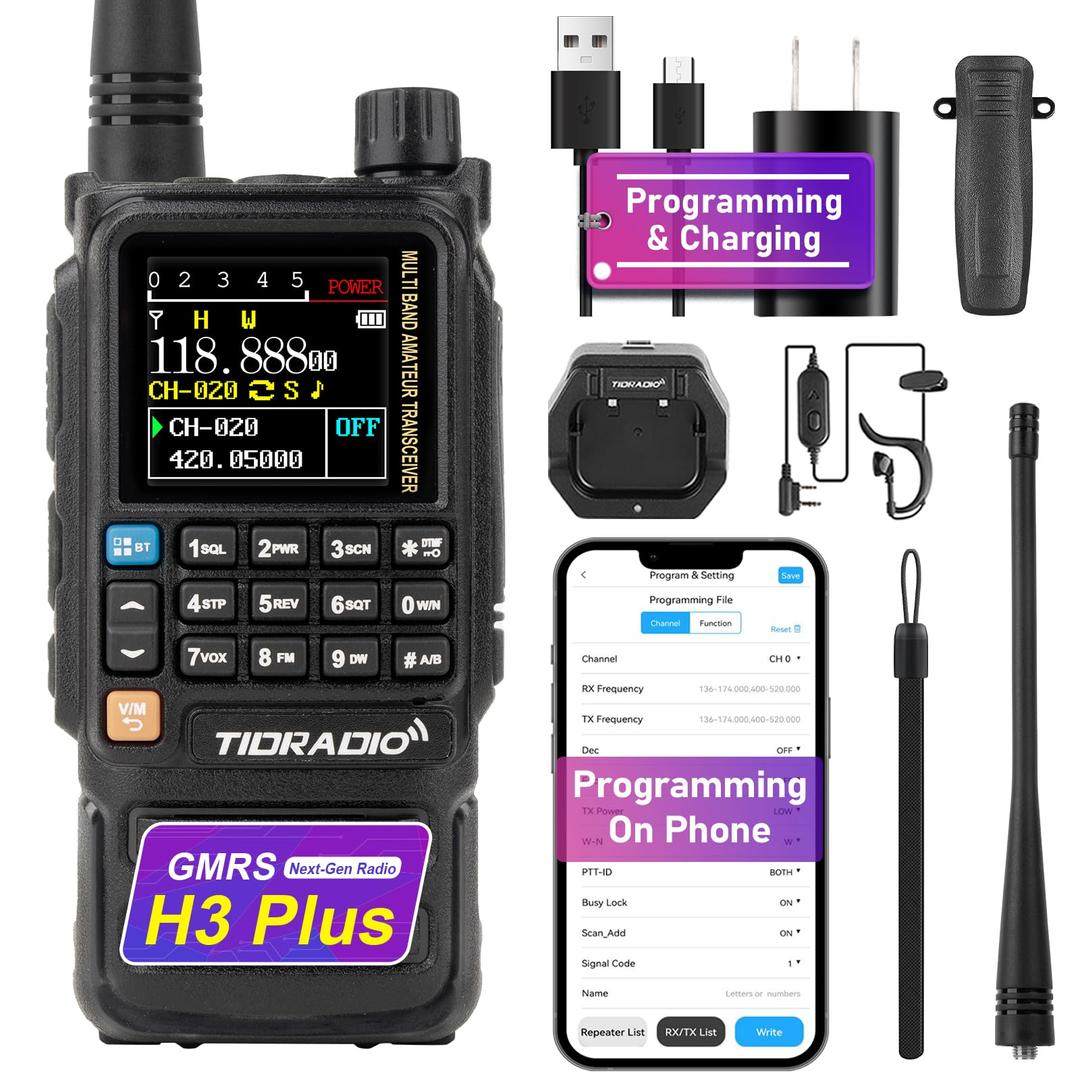 TIDRADIO TD-H3 Plus GMRS Radio Multi-Band Receiving Long Range Walkie Talkies,USB-C Programming & Charging,2500mAh Battery,NOAA Weather Radio,AM/FM Reception,DTMF VOX SCAN