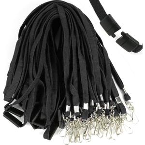 Ollain 25 Pack Breakaway Lanyard with J-Hook Bulk Flat Lanyards for Name tag ID Badges (Black)