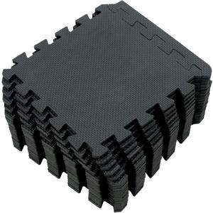 Yostrong 18 Tiles Interlocking Puzzle Foam Baby Play Mat with Straight Edges for Playing - EVA Babies Crawling Mat | Rubber Floor Work Out Mats for Home Gym. Black. YOC-Db18S18