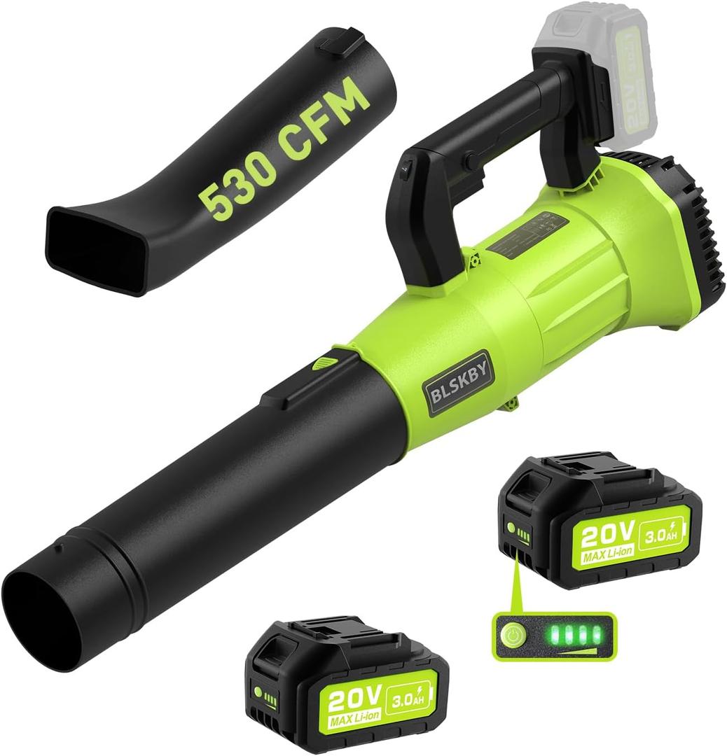 Cordless Leaf Blower - 2x3Ah Battery, 530CFM 170MPH, Powerful Battery Powered Leaf Blower Cordless with Battery and Charger, 7-Speed Control, 2 Extended Tubes for Yard, Lawn & Garden