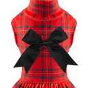 CuteBone Turtleneck Dog Christmas Dress Velvet Puppy Skirt Costume Pet Clothes Cat Apparel with Bow Hair Rope for Small Dogs CVD05M