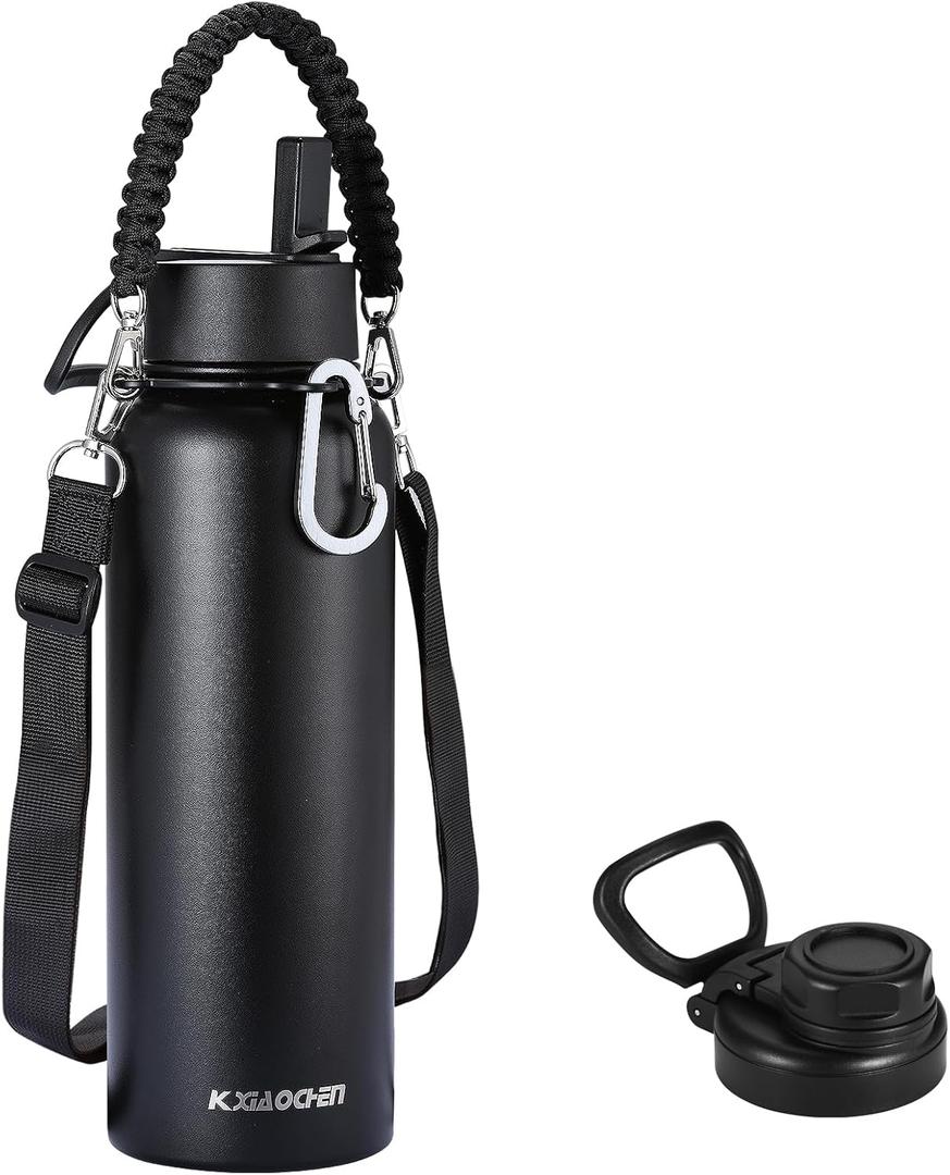 KXIAOCHEN Insulated Water Bottle, Stainless Steel Water Bottle, 2 Lids (Straw and Handle Lid),Wide Mouth Metal Water Bottles Keep Hot and Cold, Double Walled, Thermo Mug, Metal Canteen