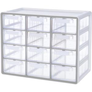 Blue Ginkgo Large 12-Drawer Cabinet Stackable Clear Organizer for Hardware, Beads, Plastic Bricks, Office, and Craft Storage (Made in Korea, Gray)