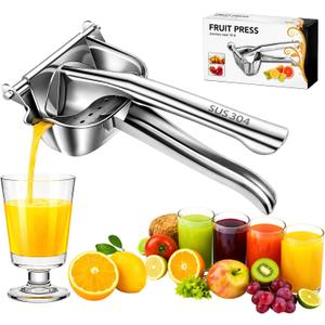 Stainless Steel Lemon Squeezer, Manual Citrus Juicer Press, Heavy Duty Hand Juicer for Lemon Orange Lime Grapefruit, Ergonomic Grip Juice Extractor, Rust Resistant, Easy to Clean Kitchen Tool