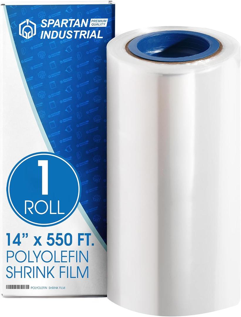 Spartan Industrial - 14" X 550' Polyolefin Centerfold Heat Shrink Wrap Roll - 80 Gauge Shrinkable Film for Packaging Books, Toys, Sporting Goods, Medical Supplies, and More