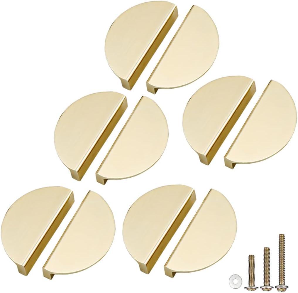 Half Moon Cabinet Pulls Handles,10 Pack 2.52" Hole Spacing Semicircle Drawer Pulls, Finger Pulls Edge Pulls Handles for Kitchen Cabinets with 3 Kinds Screws (10 Pack, Gold) (Gold)