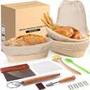 Banneton Bread Proofing Basket Set, 11 Inch Sourdough Proofing Basket and Bread Baking Supplies-Bread Lame, Danish Whisk, Bowl & Dough Scraper, Brush, (Plastic, 9in Oval + 10in Oval+11in)