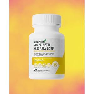 HEALNEST Hair, Nails & Skin Care Supplement with Saw Palmetto, Biotin, Amla - 60 Non-GMO, Gluten Free, Veggie Capsules for Men and Women, EXP: 08/2026