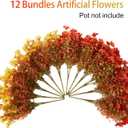 Fall Flowers Artificial for Decoration - 12 Faux Silk Eucalyptus Floral Stems, Artificial Fake Faux Mums for Outdoor Planters, Look Real UV Resistant for Porch Patio (12, Fall Orange Yellow)
