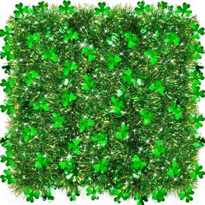 3 Pack Total 49.2 Ft St Patricks Day Garland Green Gold Shamrock Tinsel Garland Metallic Streamer Hanging St Patricks Day Decorations for Home Indoor Outdoor Irish Party Supplies, Each 16.4 Ft by 4.3"