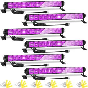 6 Pack LED Black Lights, Blacklight Bar Light Up to 3000ft Area with Switch+Plug+6ft Cable, Glow Party Light Supply for Halloween, Fluorescent Poster, Body Paint, Birthday, Bedroom, Classroom