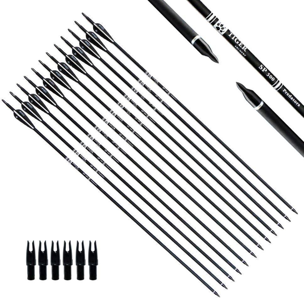 30Inch Carbon Arrow Practice Hunting Arrows with Removable Tips for Compound & Recurve Bow (Pack of 12) (Black White)