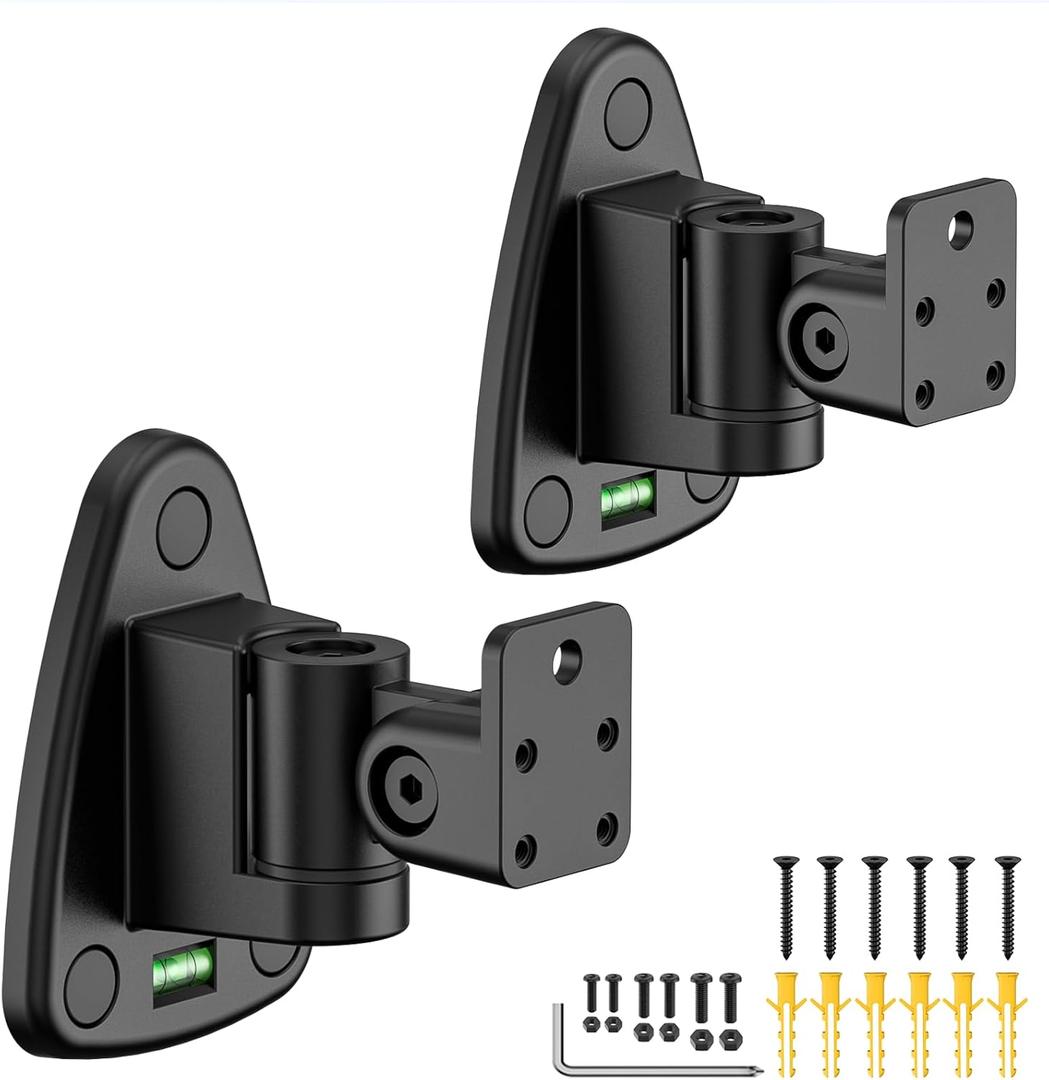 Upgraded Universal Metal Speaker Wall Mount, Swivel & Tilt, Speaker Mount for Small Speakers with 1/4-20, M4 M5 M6 Thread & Keyhole, For Samsung, Bose, JBL, Klipsch, Sony, Built-In Level, 2 Pack