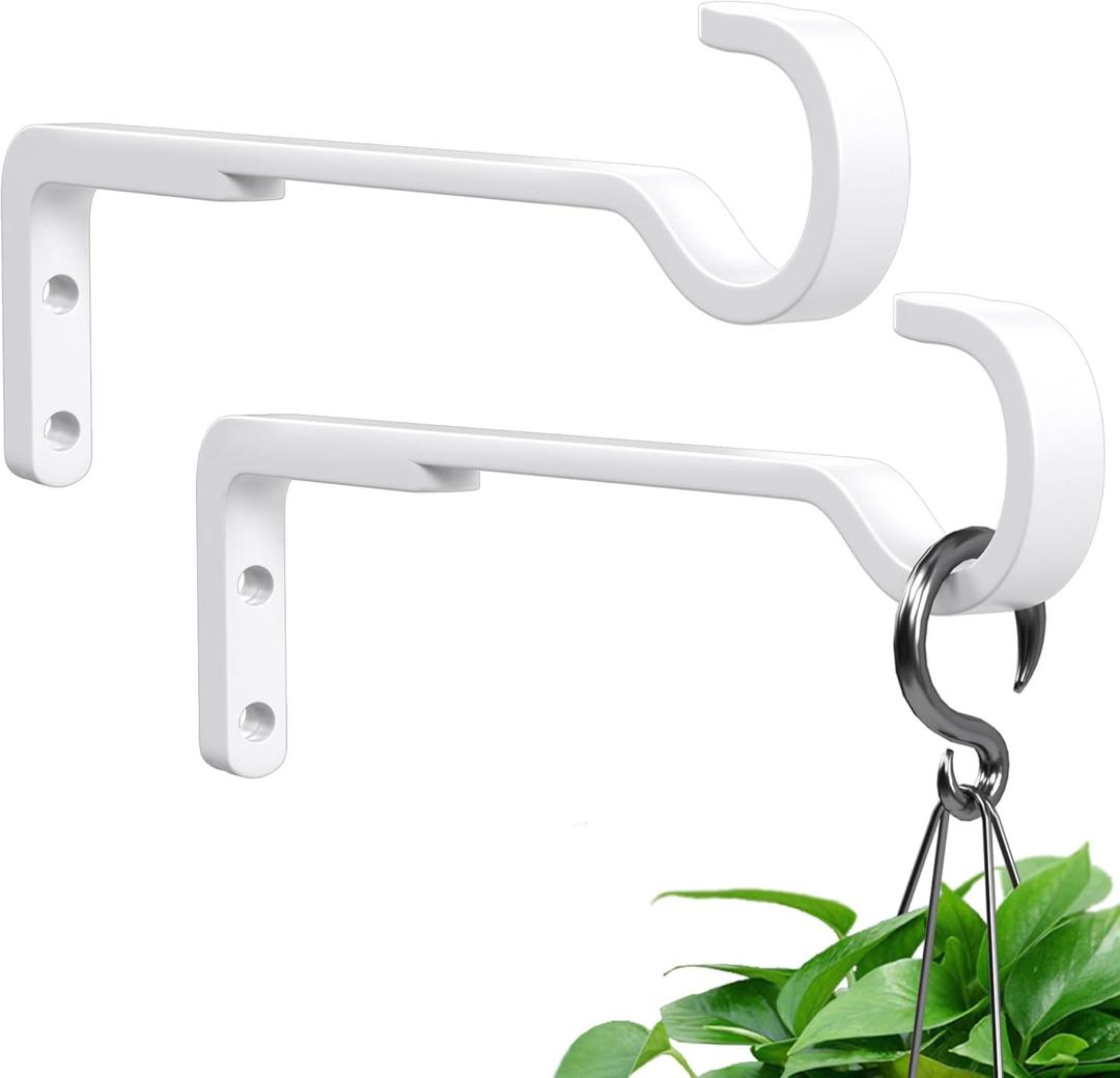 Saffruff 8 Inch 2 Pack White Heavy Duty Outdoor Plant Hangers, Iron Hanging Plant Brackets for Hanging Plants Outside, Metal Plant Hooks Plant Wall Hooks for Hanging Lantern, Bird Feeder