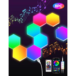 TECKNET Hexagon Light Panel - 8 Pack Smart APP RGB Hexagon LED Lights Wall Lights with Remote Control & Music Sync for Halloween Decor, Gaming Decor