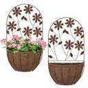 BAYN 2PKs Wall Hanging Planter Decor Art with Flower, Metal Wall Mounted Planters Indoor Outdoor Wall Planter for Succulent Herb Home Garden Yard