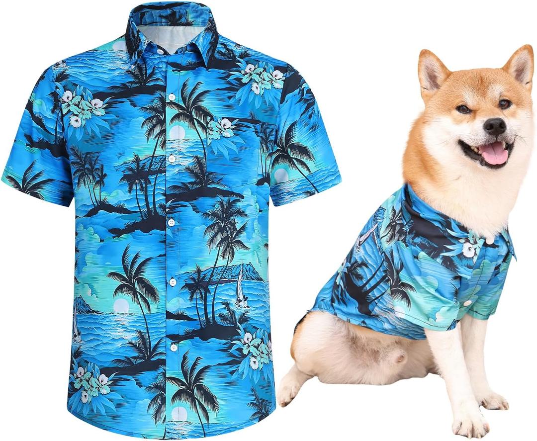Dog Shirts Hawaii Dog Clothes for  Dogs Owner and Pet Shirts are Sold Separately, Size: L-(13.1-18lb)-Chest~20" for Pets