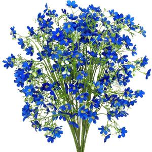 MEIVINES Artificial Flowers 8PCS Silk Flowers with Long Stems, Fake Flowers Bulk Fake Babys Breath, Royal Blue Flowers for Tall Vase Outdoor Garden Wedding Party Home Table Centerpiece
