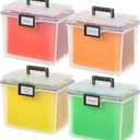 IRIS USA File Box WeatherPro Portable File Organizer Plastic File Box for Letter File w/ Organizer-Lid, Durable Lid and Gasket Seal, Secure Latching Buckles, Stackable, Lockable, Clear 19 Qt. 4 Pack