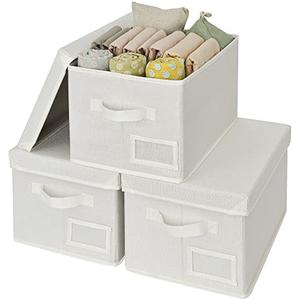 GRANNY SAYS Fabric Storage Bins with Lids, Storage Basket for Clothes, Decorative Storage Boxes, Closet Storage and Organizers, Ivory, 3-Pack