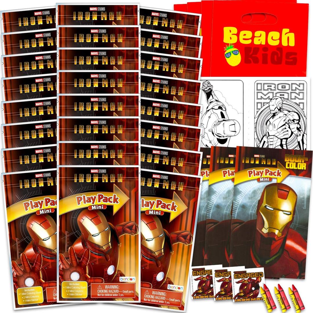 Marvel Iron Man Mini Party Favors Set for Kids - Bundle with 24 Mini Iron Man Grab n Go Play Packs with Coloring Pages, Stickers and More (Avengers Birthday Party Supplies)