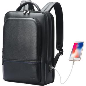 BOPai Genuine Leather Backpack for Men Multi-Function 15.6 inch Laptop Premium Executive Business Travel Friendly Smart Rucksack with USB Charging Anti Theft Large Capacity Office Classic Black